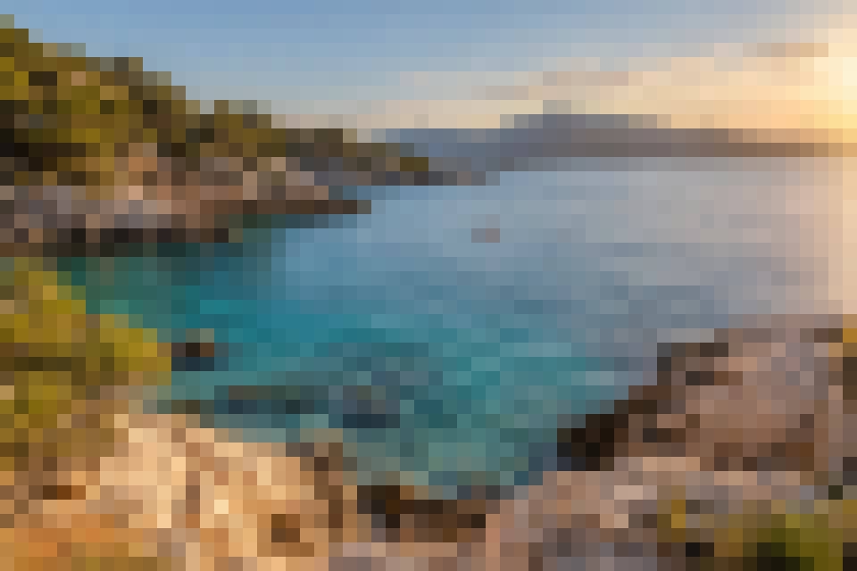 Example coastal landscape with pixel blocks